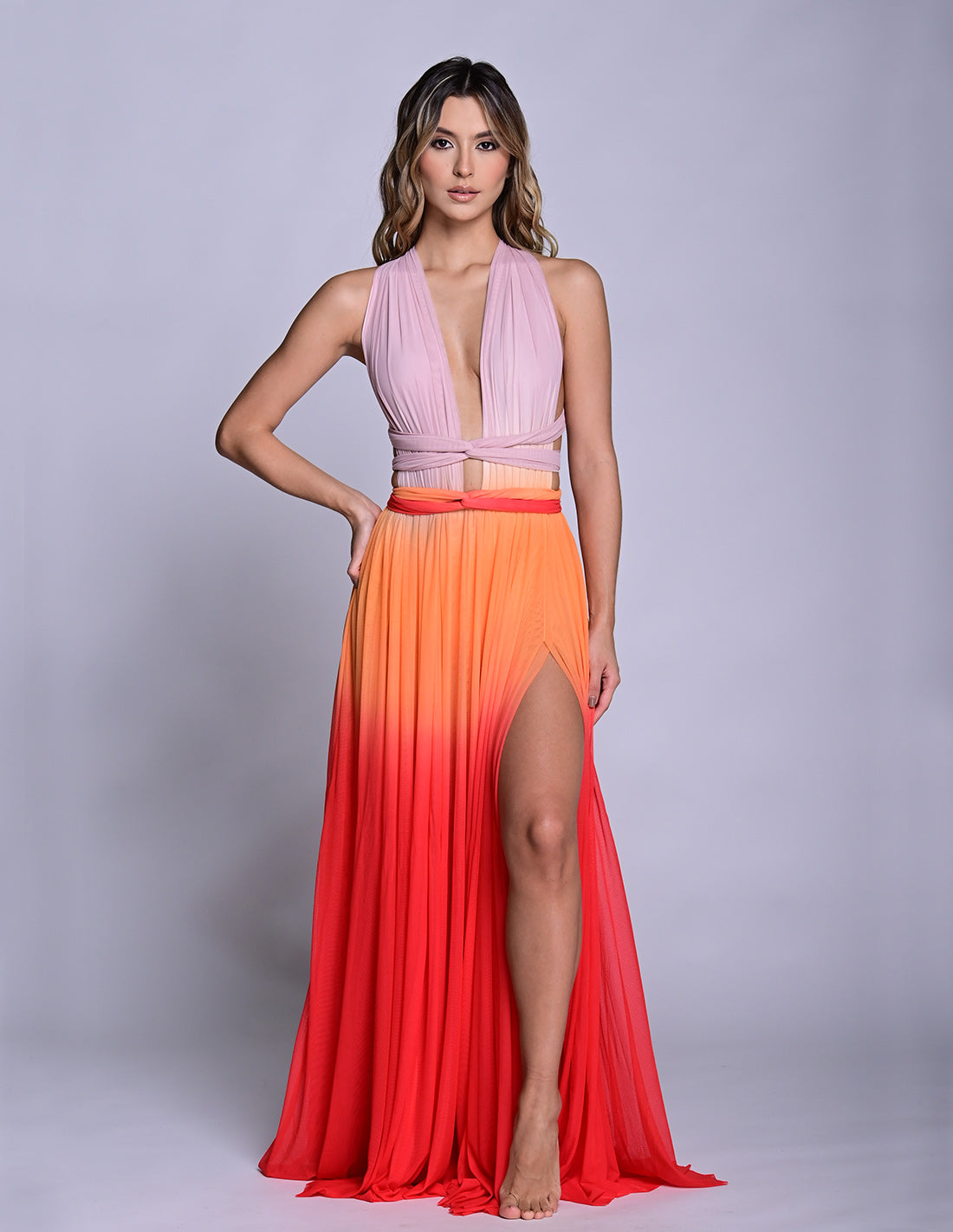 Vestido Hydra Coral Blush + Tangerine + Tomatoe. Vestido Teñido A Mano Color Coral Blush + Tangerine + Tomatoe