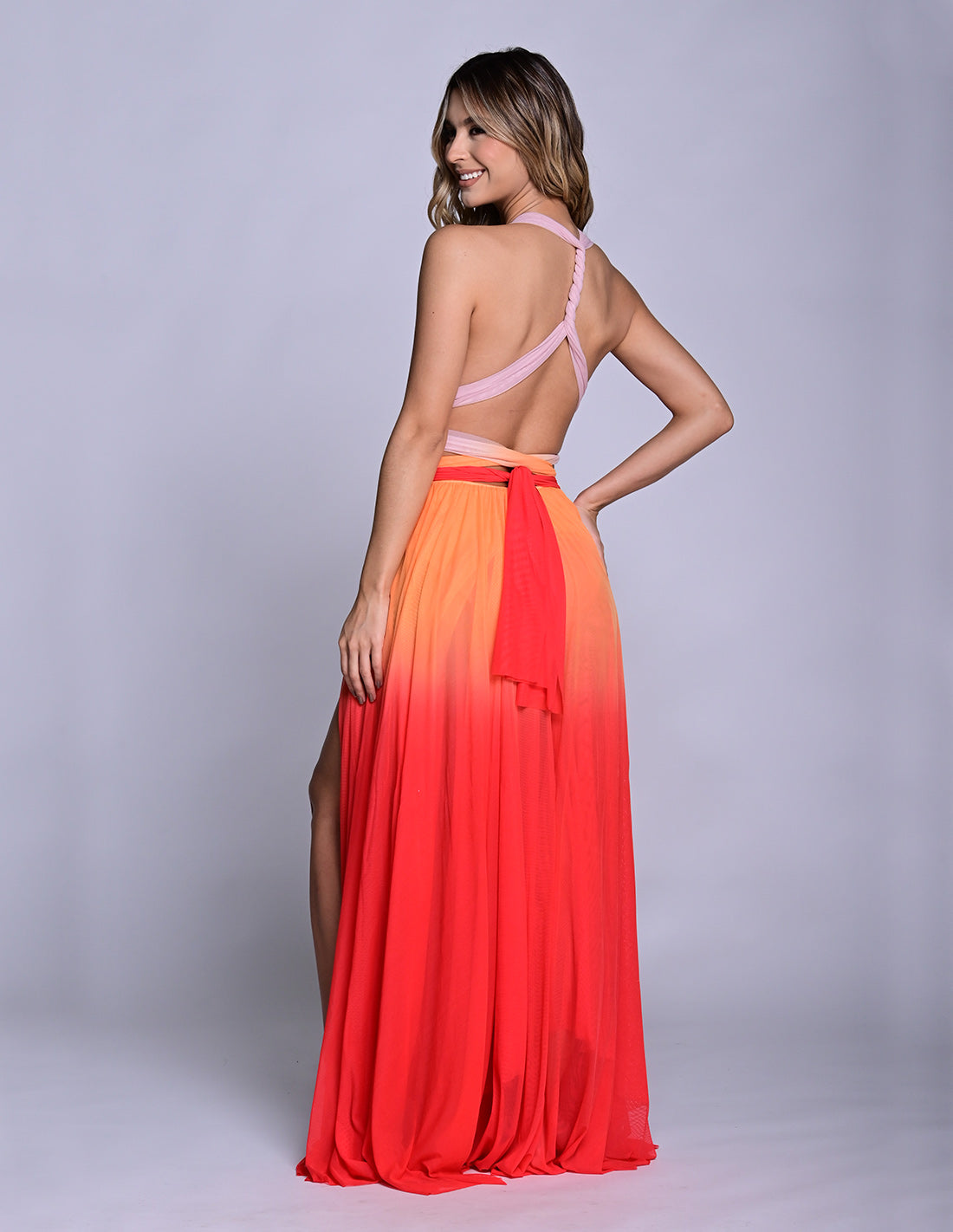 Vestido Hydra Coral Blush + Tangerine + Tomatoe. Vestido Teñido A Mano Color Coral Blush + Tangerine + Tomatoe