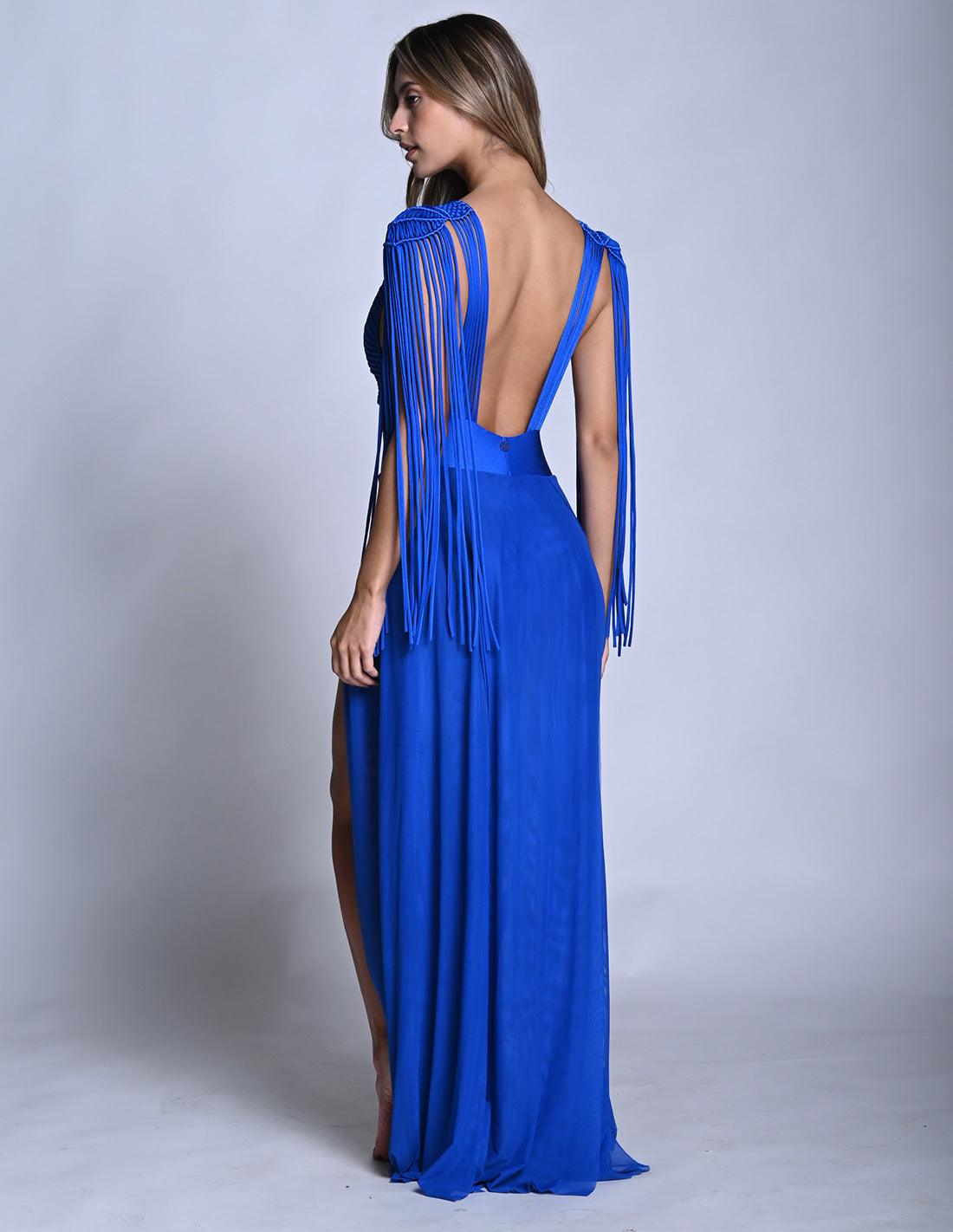 Vestido Umbra King Blue. Vestido Con Macramé Y Teñido A Mano Color King Blue