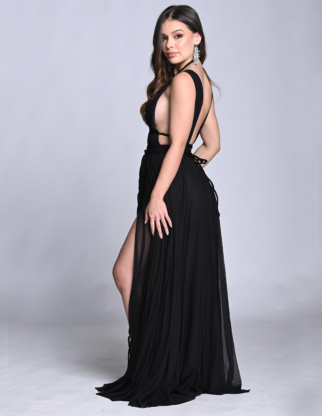 Vestido Diosa Negro. Vestido Con Macramé Color Negro