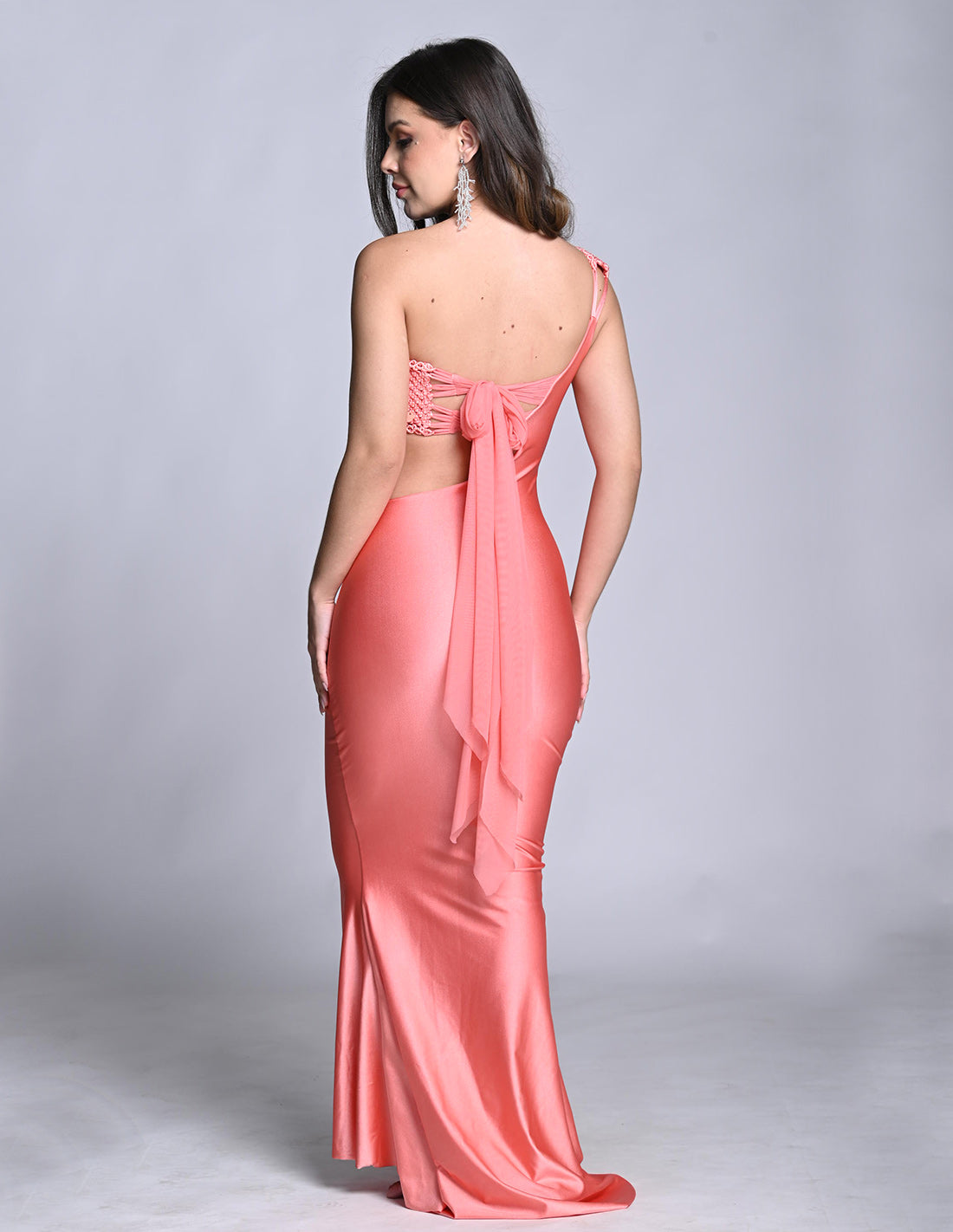 Vestido Kesha Salmon. Vestido Con Macramé Y Teñido A Mano Color Salmon