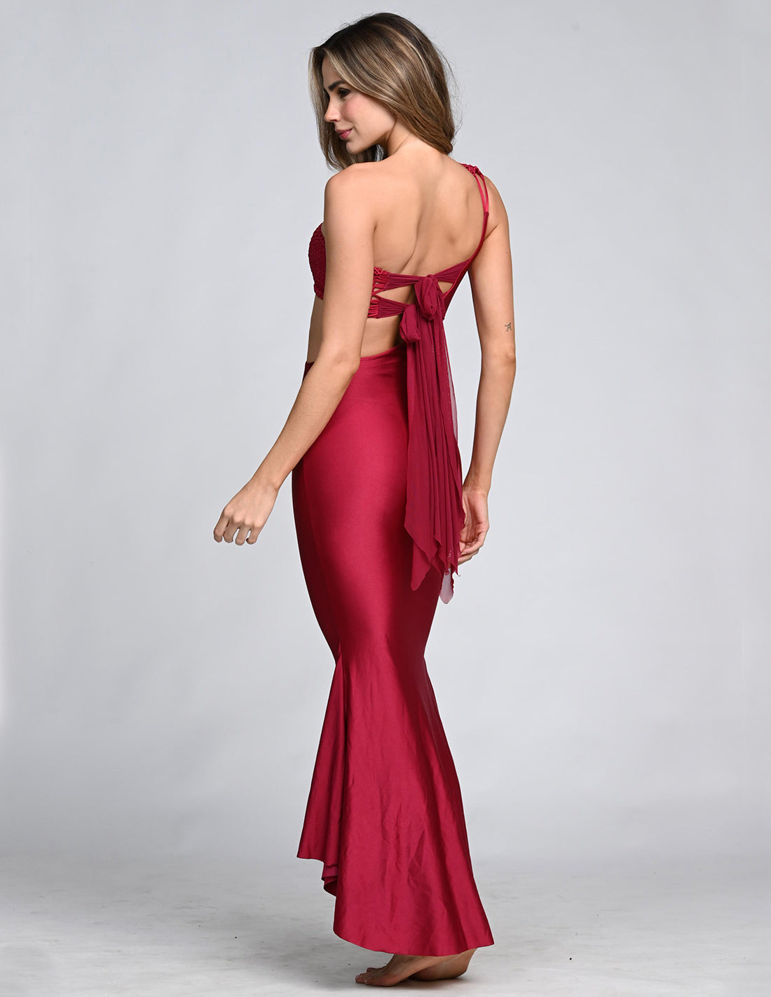 Vestido Kesha Burgundy. Vestido Con Macramé Y Teñido A Mano Color Burgundy