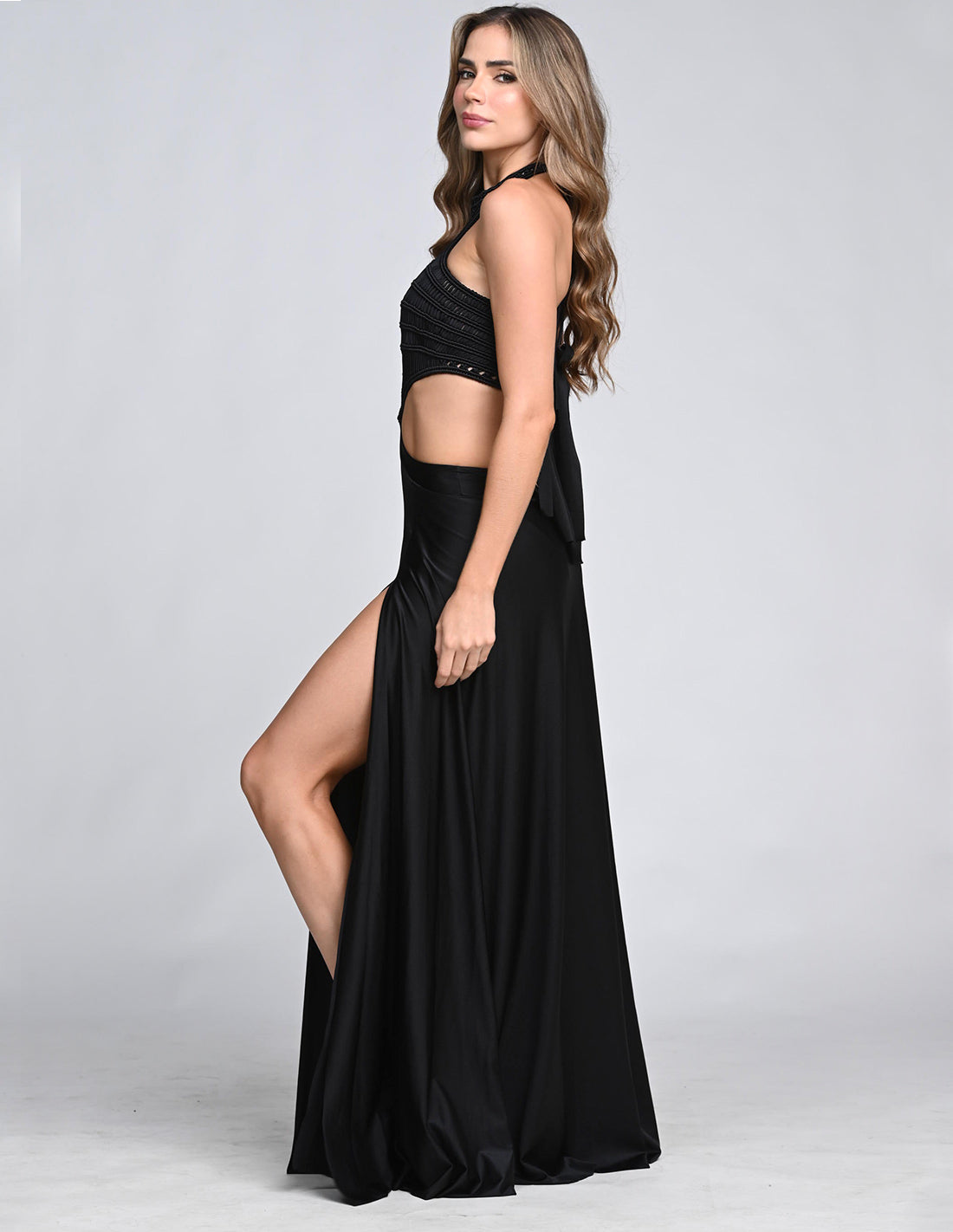 Vestido Ventus Negro. Vestido Con Macramé Y Teñido A Mano Color Negro