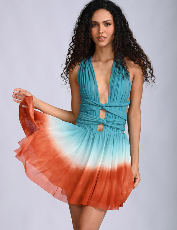 Vestido Hydra Mini Sun Gem + Ochre. Vestido Teñido A Mano Color Sun Gem + Ochre