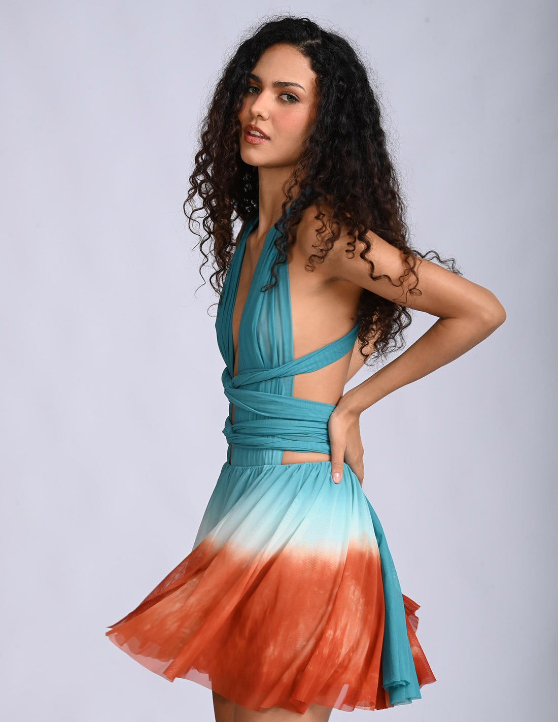 Vestido Hydra Mini Sun Gem + Ochre. Vestido Teñido A Mano Color Sun Gem + Ochre