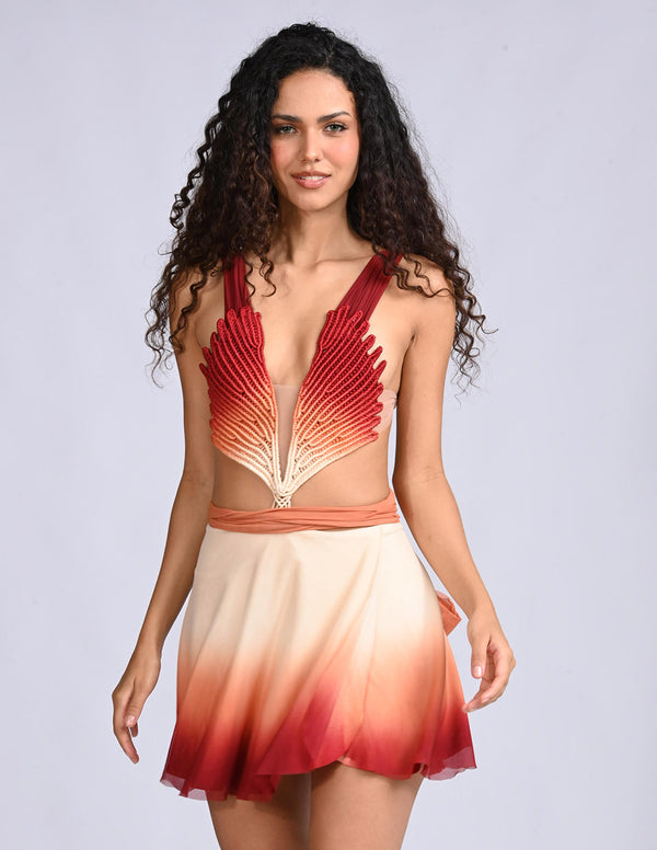 Vestido Feather Mini Ivory + Ochre + Burgundy. Vestido Con Macramé Y Teñido A Mano Color Ivory + Ochre + Burgundy