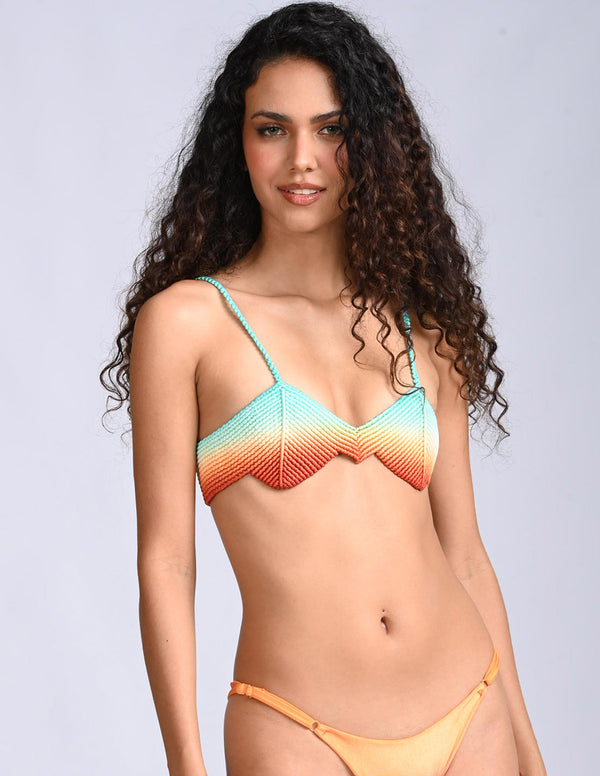 Crop Top Picchi Turquoise + Ochre + Burgundy. Crop Top Con Macramé Y Teñido A Mano Color Turquoise + Ochre + Burgundy