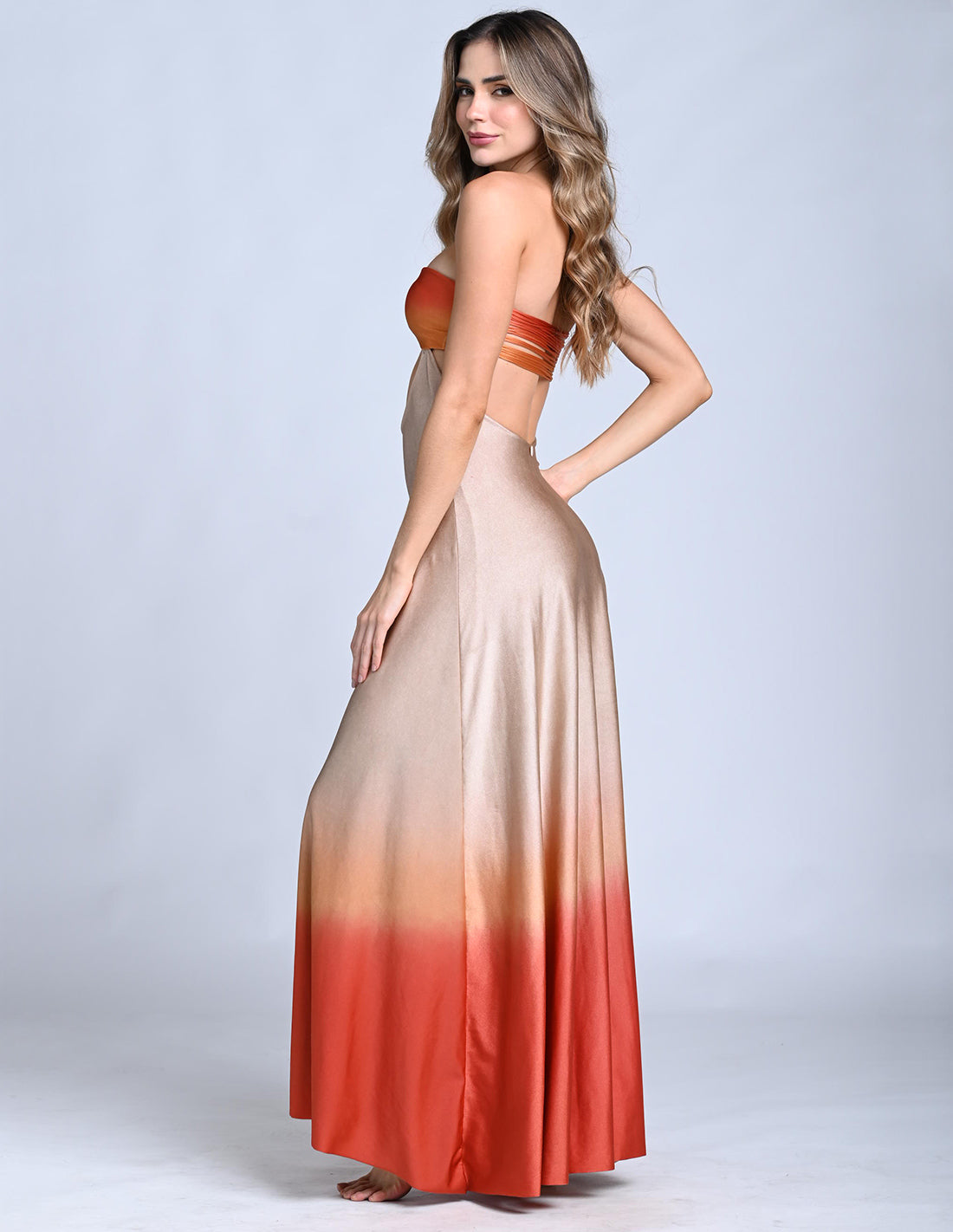 Falda Cartagena Sand + Orange + Red. Falda Teñido A Mano Color Sand + Orange + Red