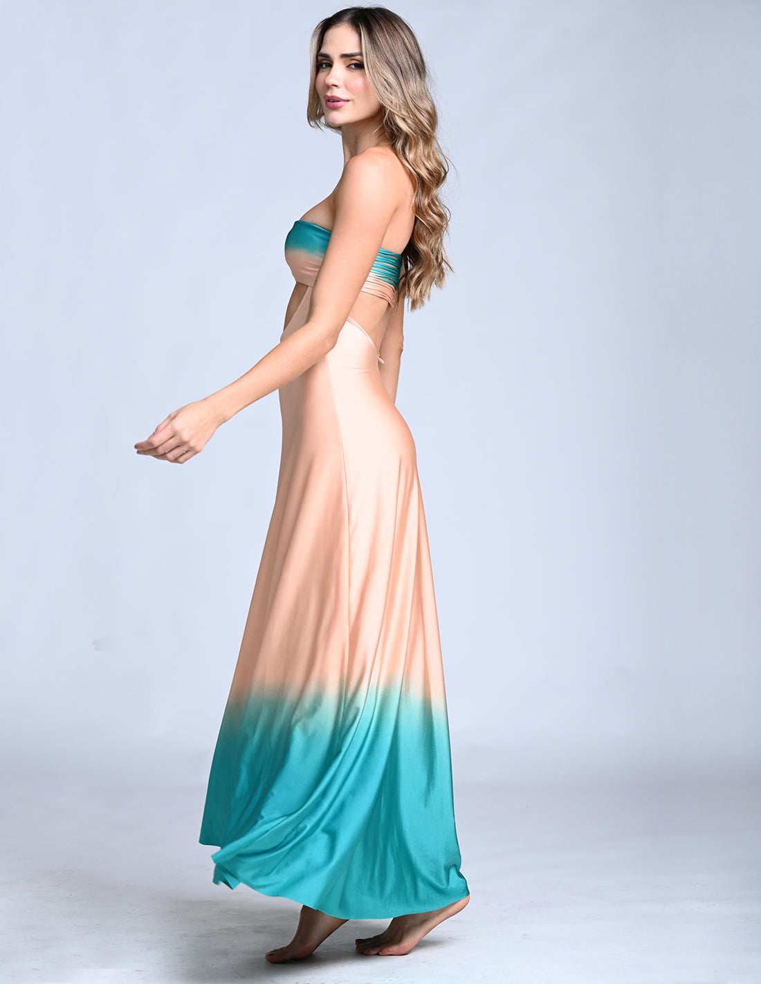 Falda Cartagena Soft Pink + Turquoise. Falda Teñido A Mano Color Soft Pink + Turquoise