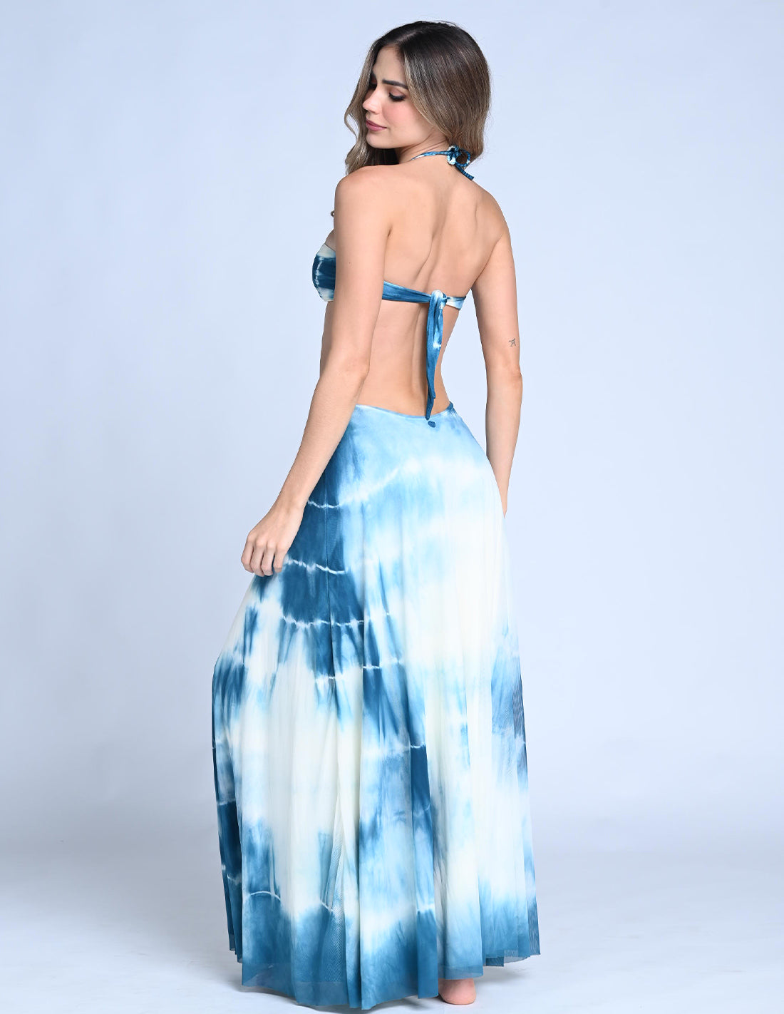 Vestido Elara Spotted Oil Blue. Vestido Con Macramé Color Spotted Oil Blue