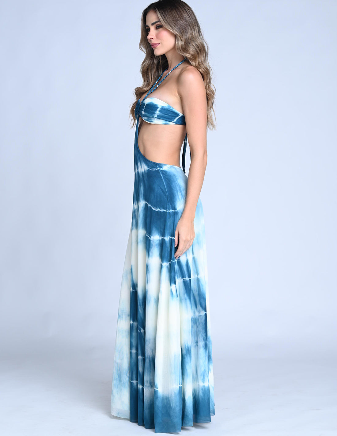 Vestido Elara Spotted Oil Blue. Vestido Con Macramé Color Spotted Oil Blue