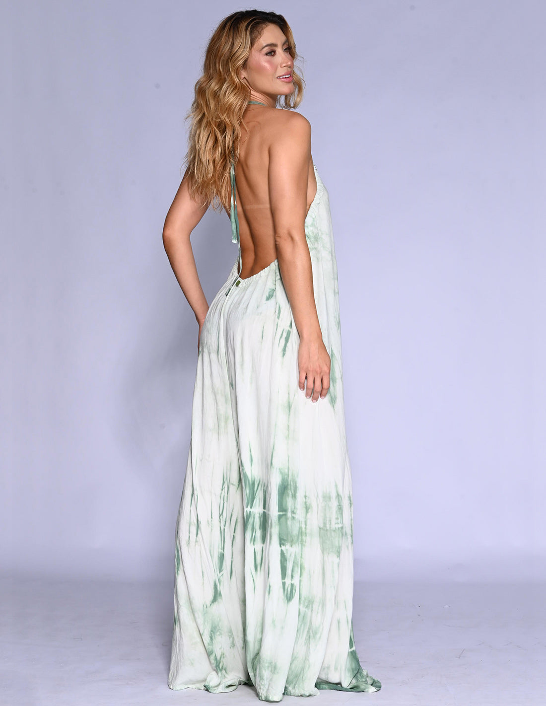 Jumpsuit Nira Spotted Green Stone. Jumpsuit Teñido A Mano Color Spotted Green Stone
