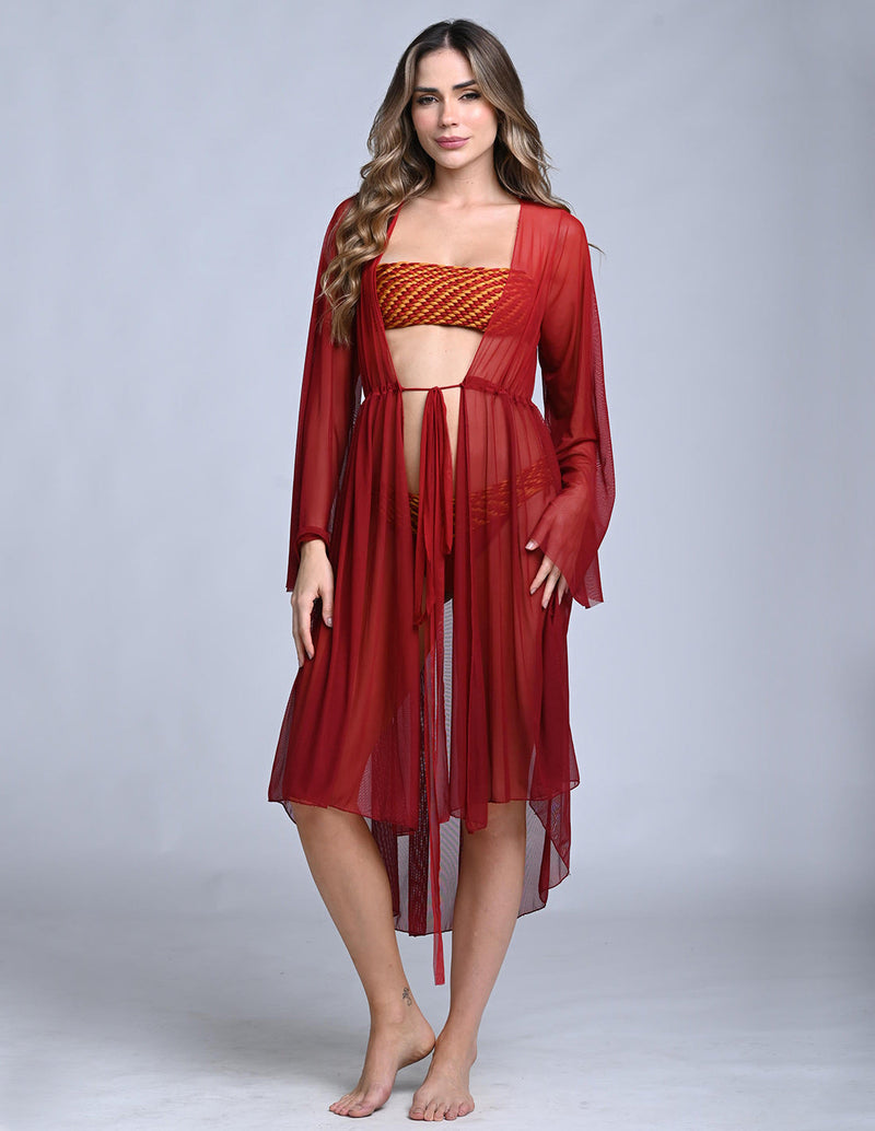 Kimono Eni Faded Wild Wine. Salida De Baño Kimono Teñido A Mano Color Faded Wild Wine