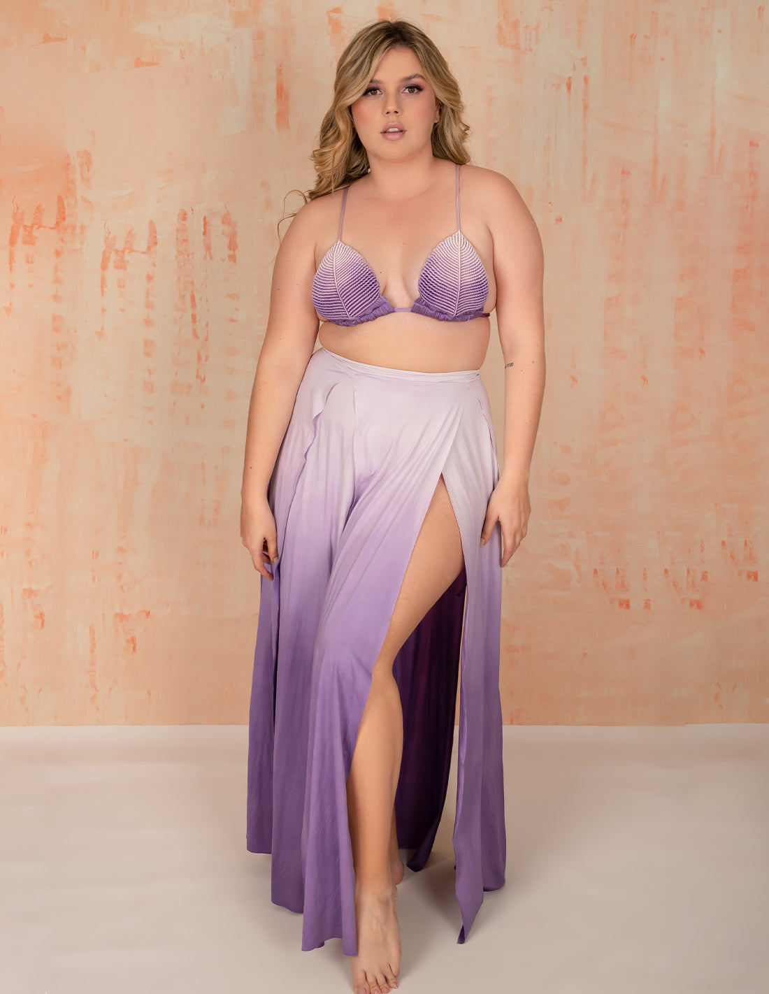 Falda Stripe Mind Purple. Falda Teñido A Mano Color Mind Purple. Entreaguas