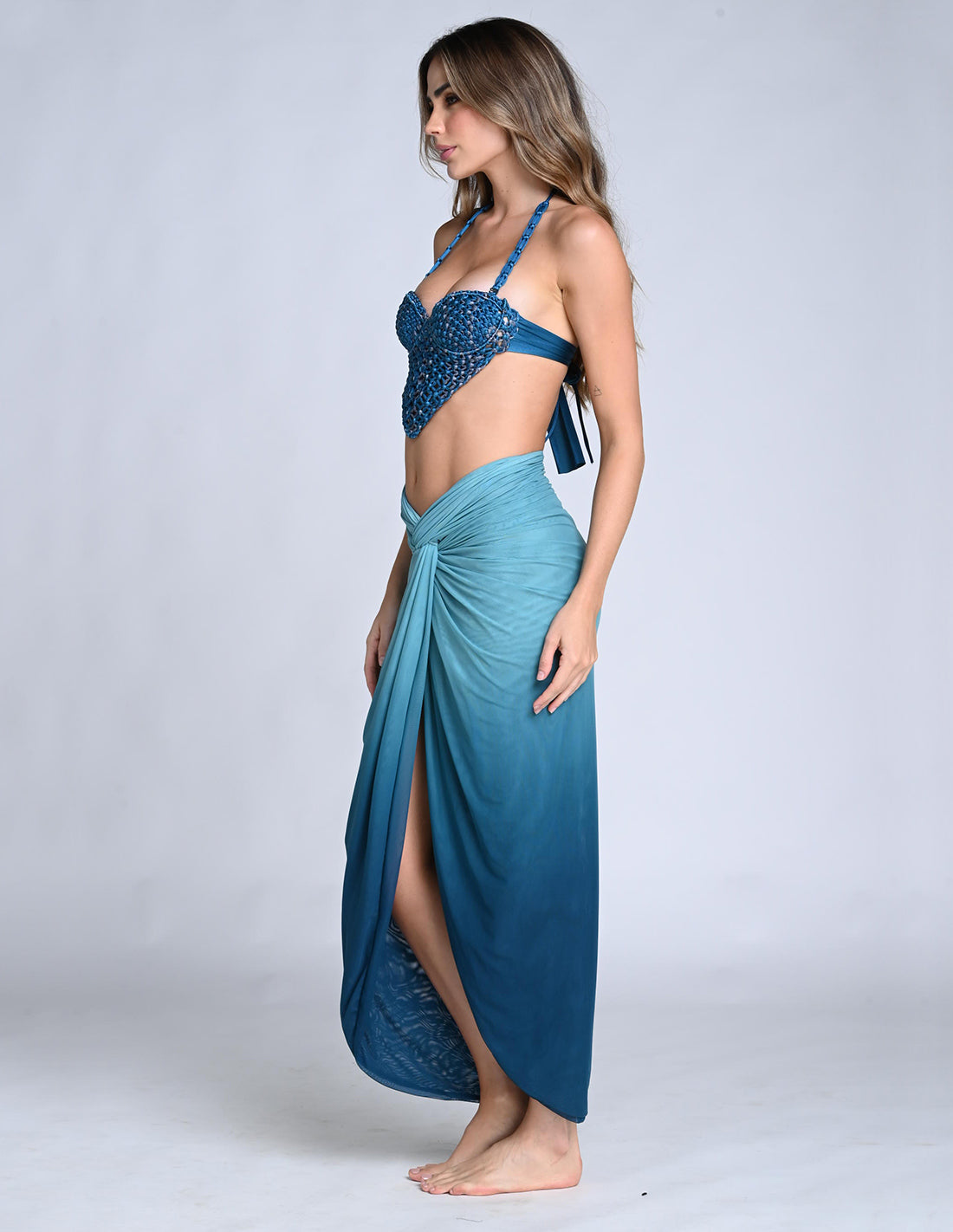 Falda Nara Faded Oil Blue. Falda Teñido A Mano Color Faded Oil Blue