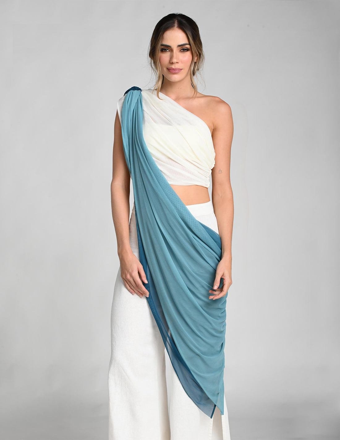 Pashmina Prana Faded Oil Blue. Pashmina Teñido A Mano Color Faded Oil Blue