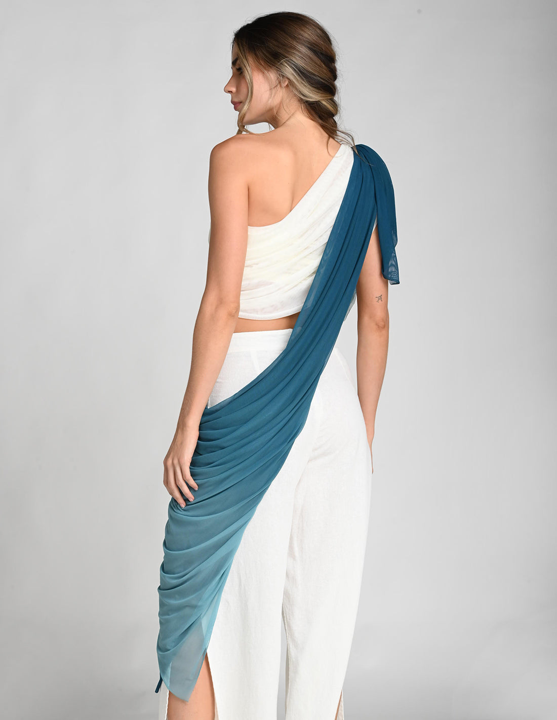 Pashmina Prana Faded Oil Blue. Pashmina Teñido A Mano Color Faded Oil Blue