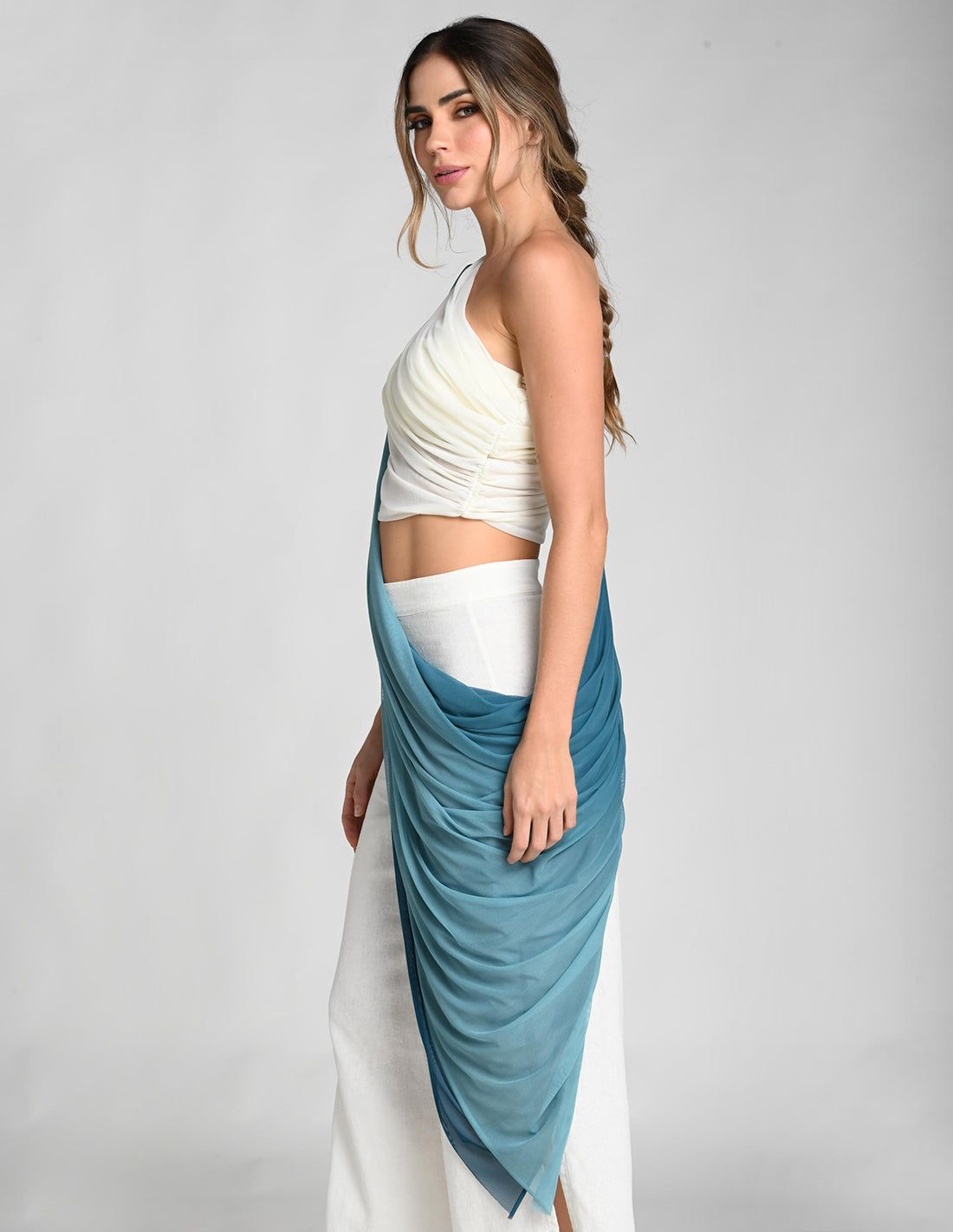 Pashmina Prana Faded Oil Blue. Pashmina Teñido A Mano Color Faded Oil Blue