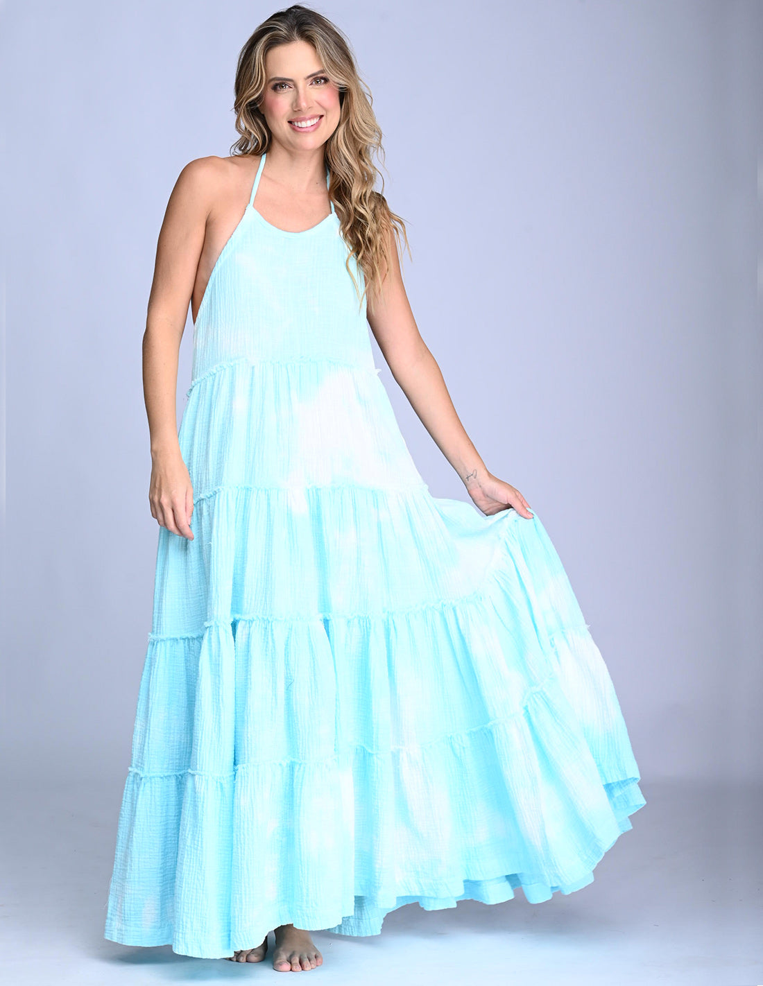 Vestido Solara Spotted Turquoise. Vestido Teñido A Mano Color Spotted Turquoise