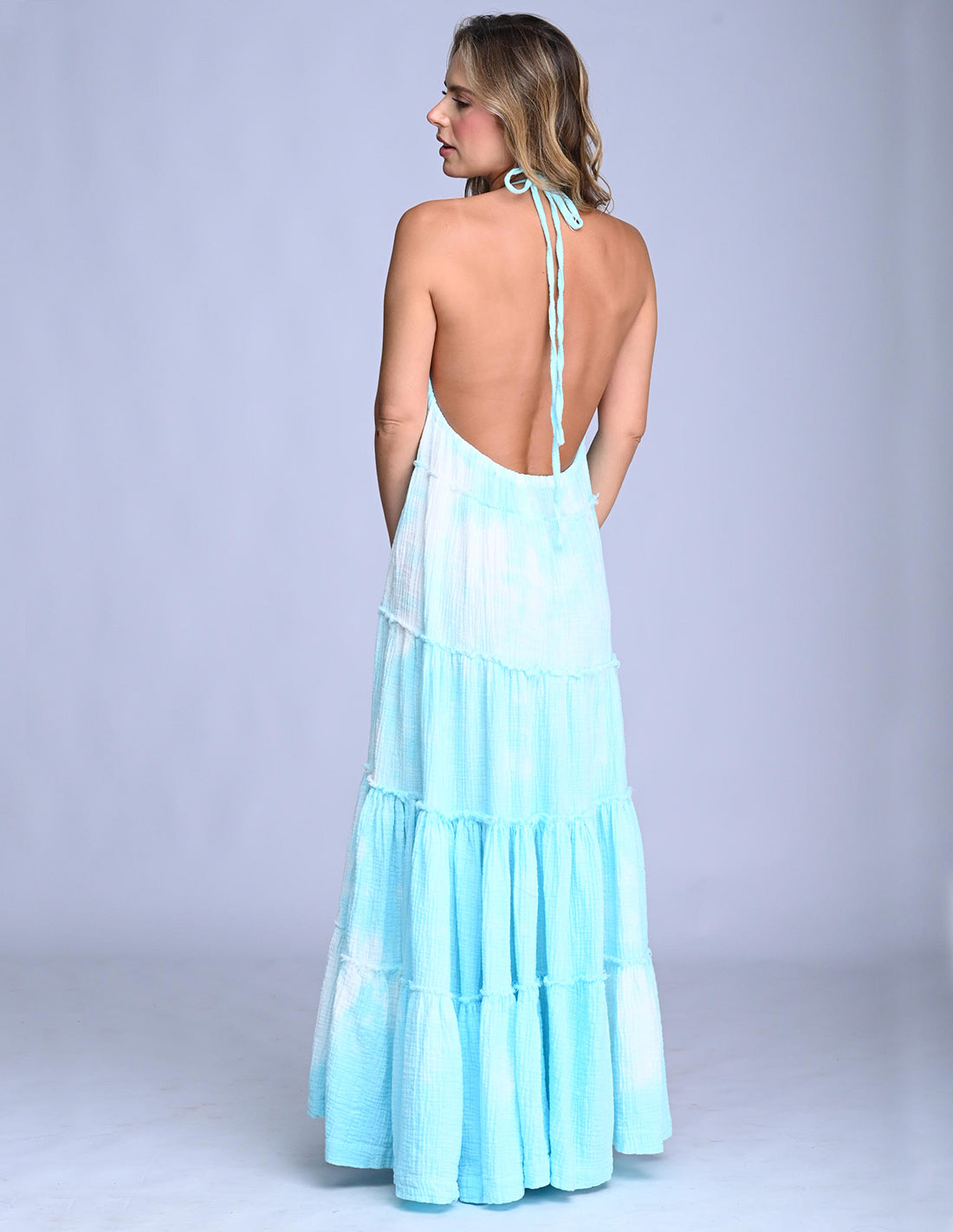 Vestido Solara Spotted Turquoise. Vestido Teñido A Mano Color Spotted Turquoise
