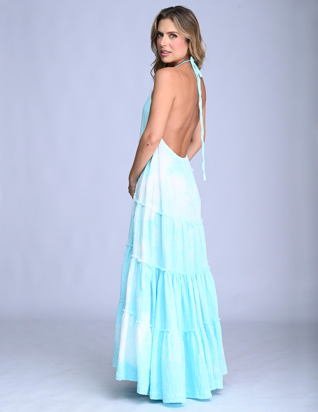 Vestido Solara Spotted Turquoise. Vestido Teñido A Mano Color Spotted Turquoise