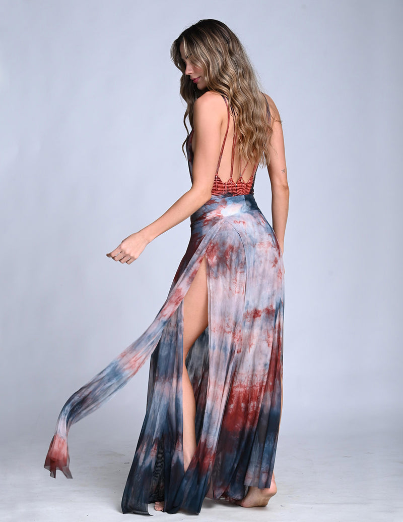 Falda Woods Spotted Blue + Burlwood. Falda Teñido A Mano Color Spotted Blue + Burlwood