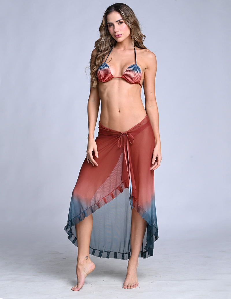 Pareo Calm Orion Blue + Burlwood. Pareo De Playa Teñido A Mano Color Orion Blue + Burlwood