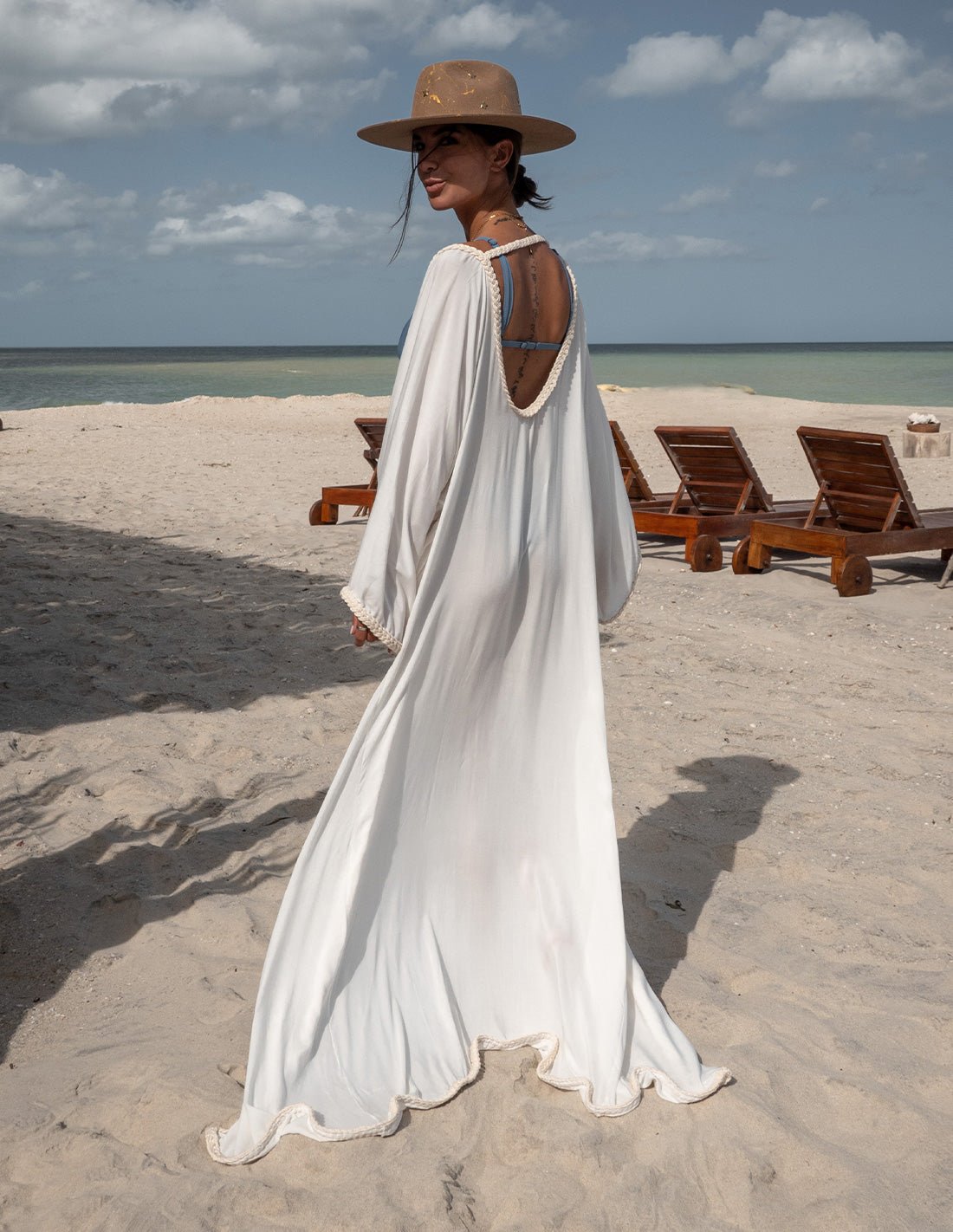 Kimono Bahia Marfil. Salida De Baño Kimono Color Marfil. Entreaguas