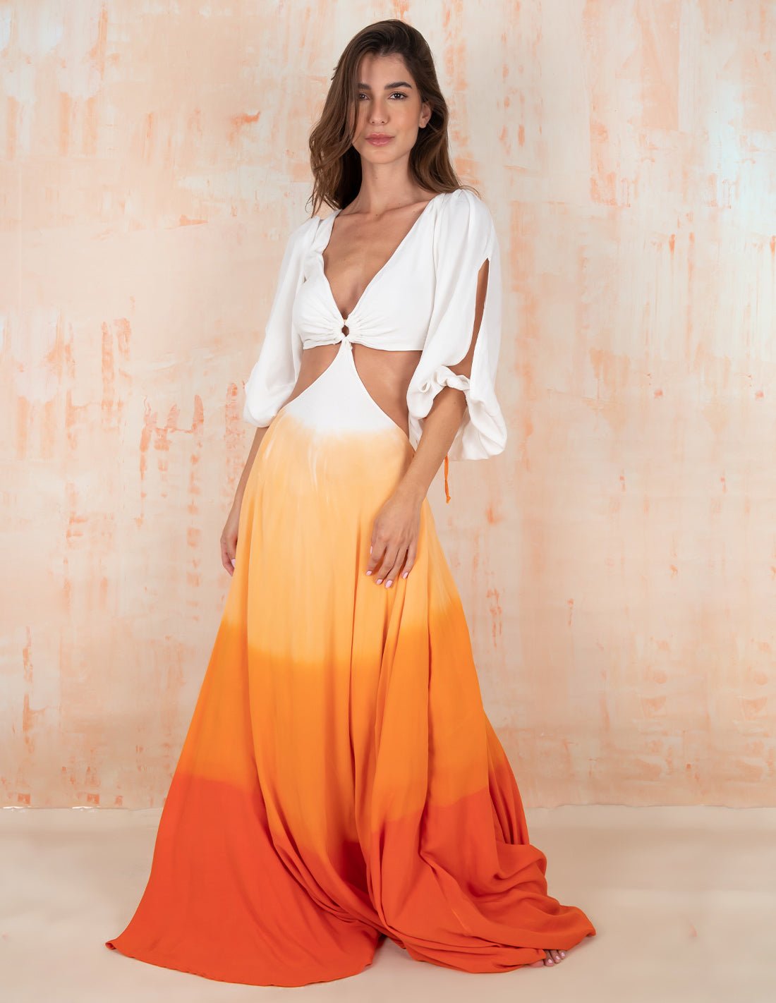 Vestido Guajira Ivory + Tangerine