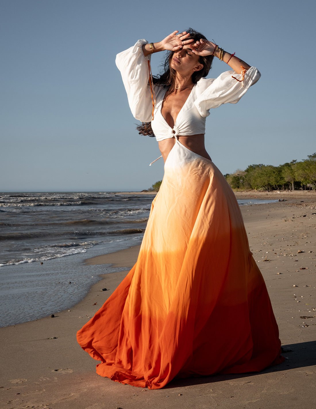Vestido Guajira Ivory + Tangerine