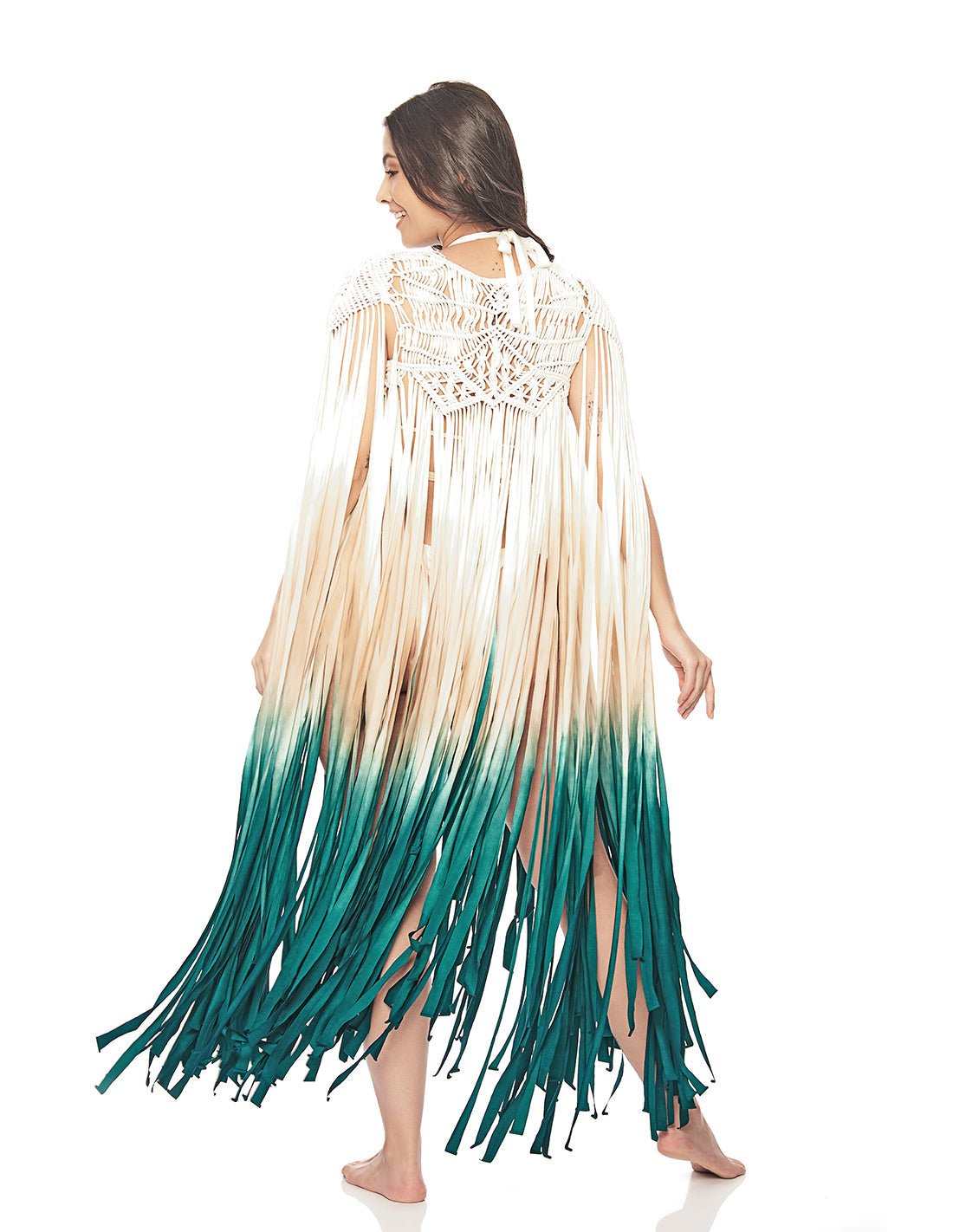 Cardigan Stem Agua Marina. Cardigan Con Macramé Y Teñido A Mano Color Agua Marina. Entreaguas