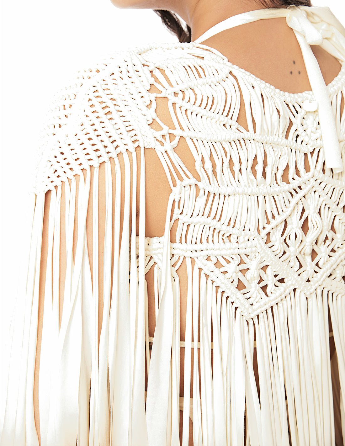 Cardigan Stem Agua Marina. Cardigan Con Macramé Y Teñido A Mano Color Agua Marina. Entreaguas