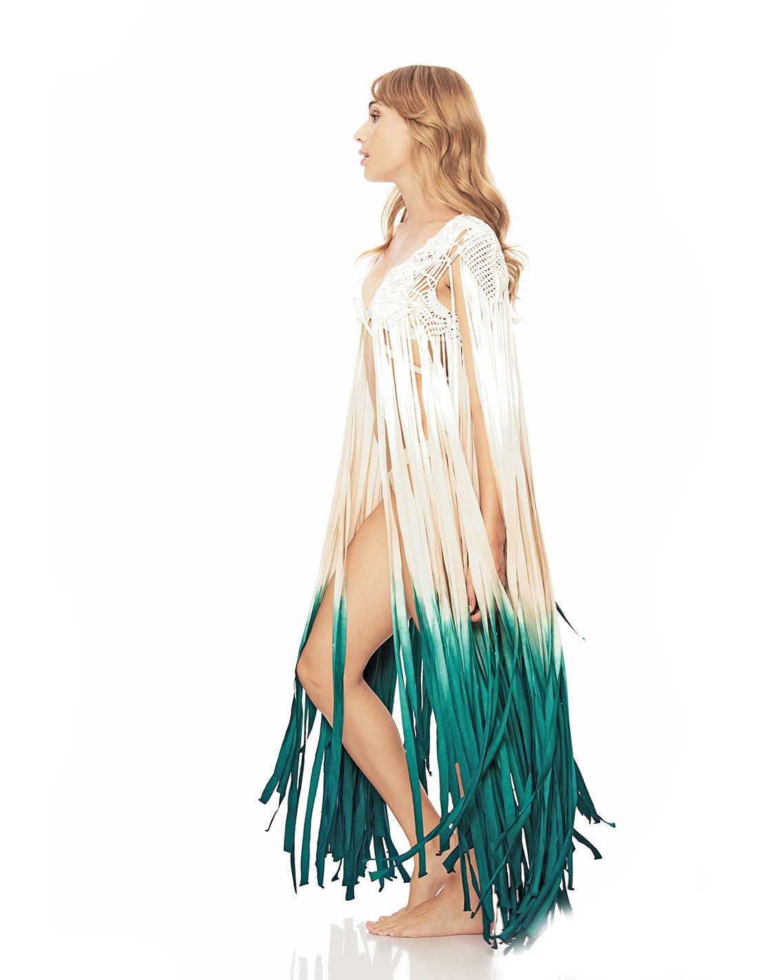 Cardigan Stem Agua Marina. Cardigan Con Macramé Y Teñido A Mano Color Agua Marina. Entreaguas