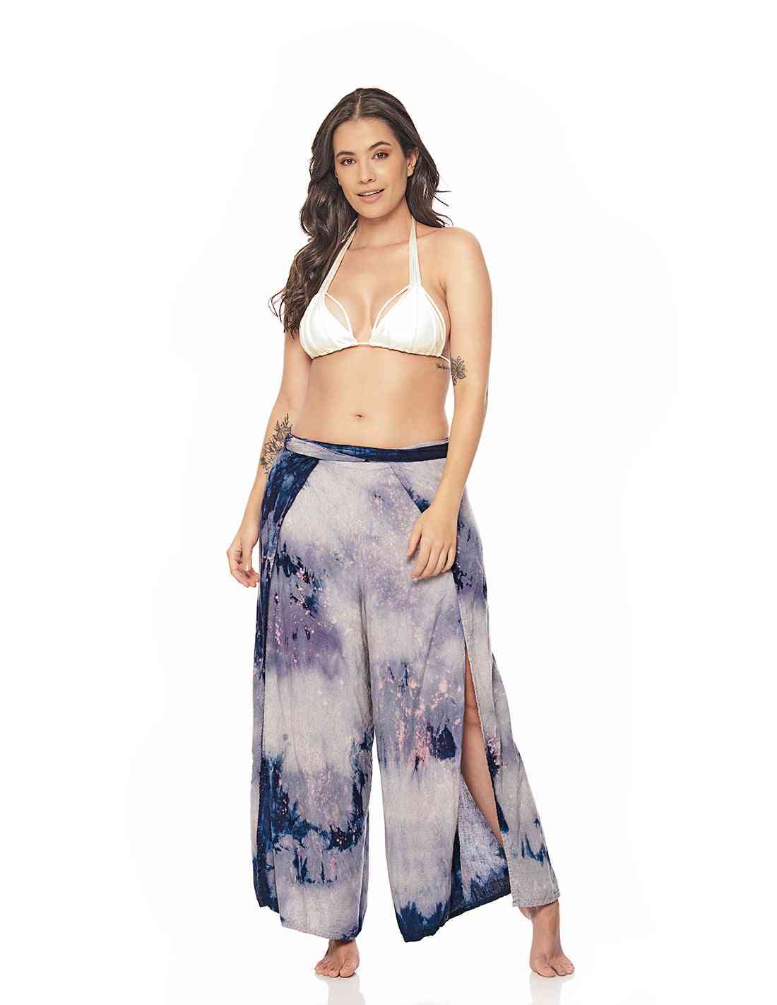 Pantalón Air Gris Coral. Pantalón De Playa Teñido A Mano Color Gris Coral. Entreaguas