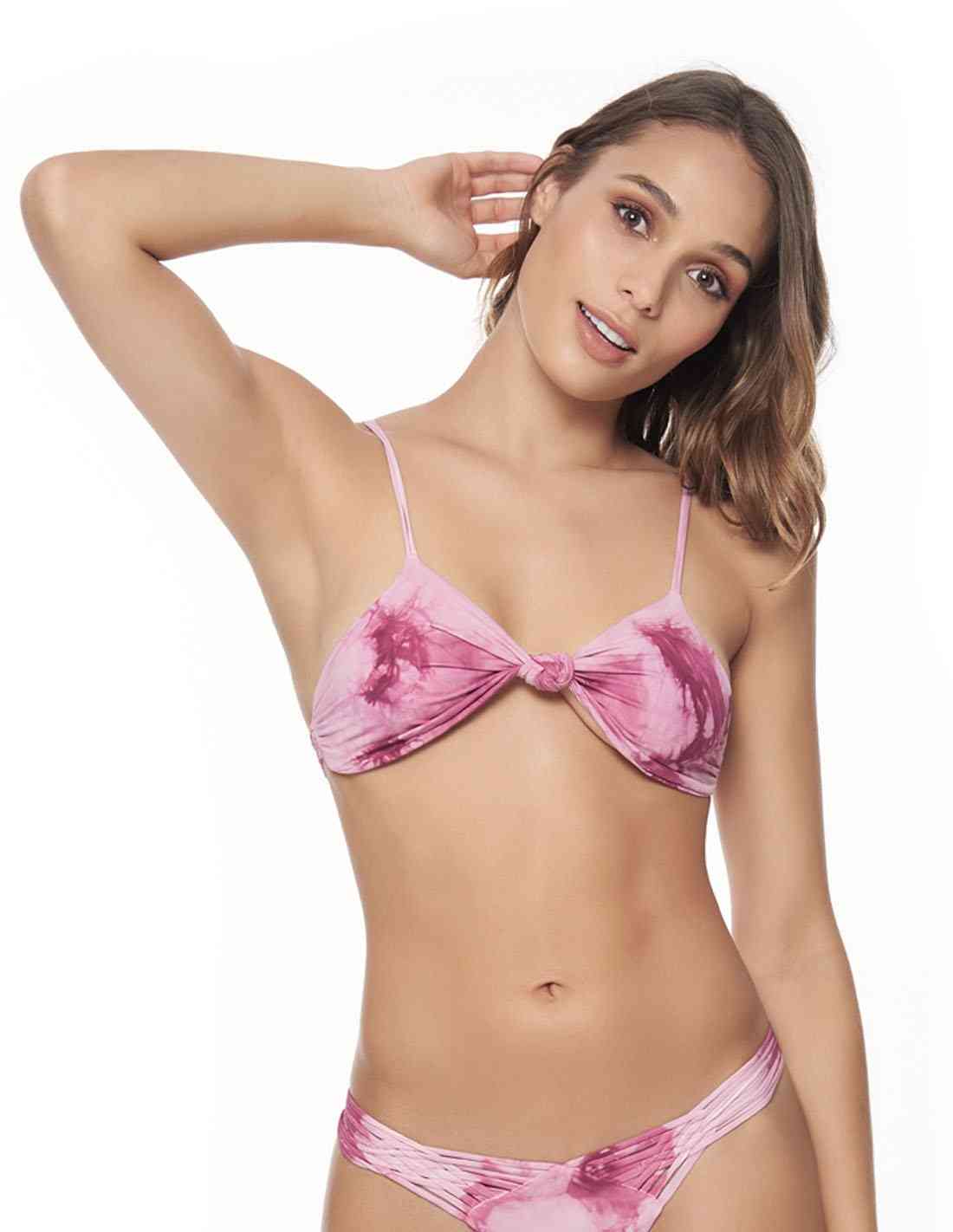 Top Reflex Spotted Rose. Bikini Top Teñido A Mano Color Spotted Rose. Entreaguas
