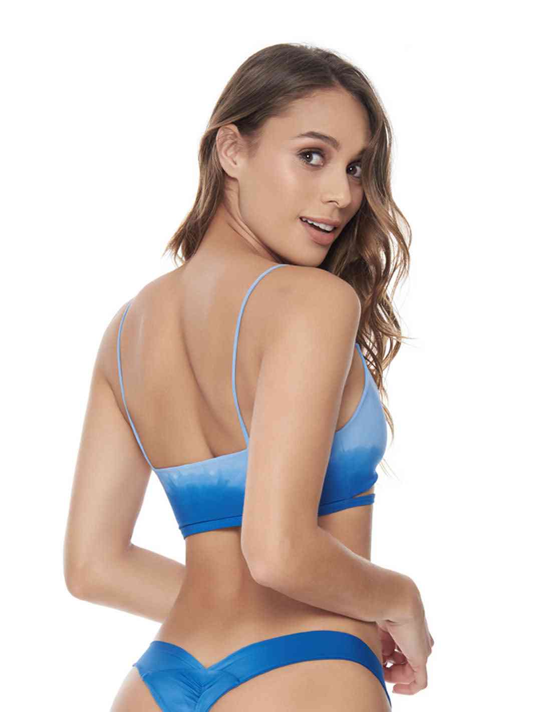 Top Crux Calm Blue. Bikini Top Teñido A Mano Color Calm Blue. Entreaguas