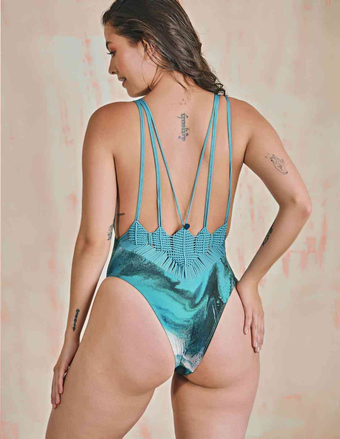 Entero Mirror Atacama. Vestido De Baño Entero Con Macramé Color Atacama. Entreaguas