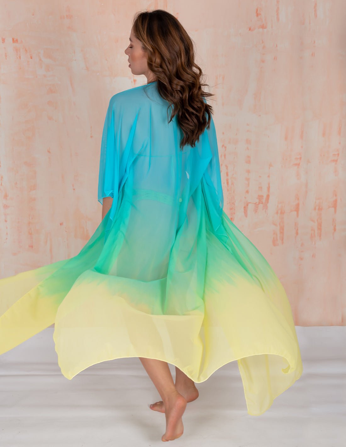 Kimono Fly Sky Blue + Green + Yellow - Entreaguas Wearable Art