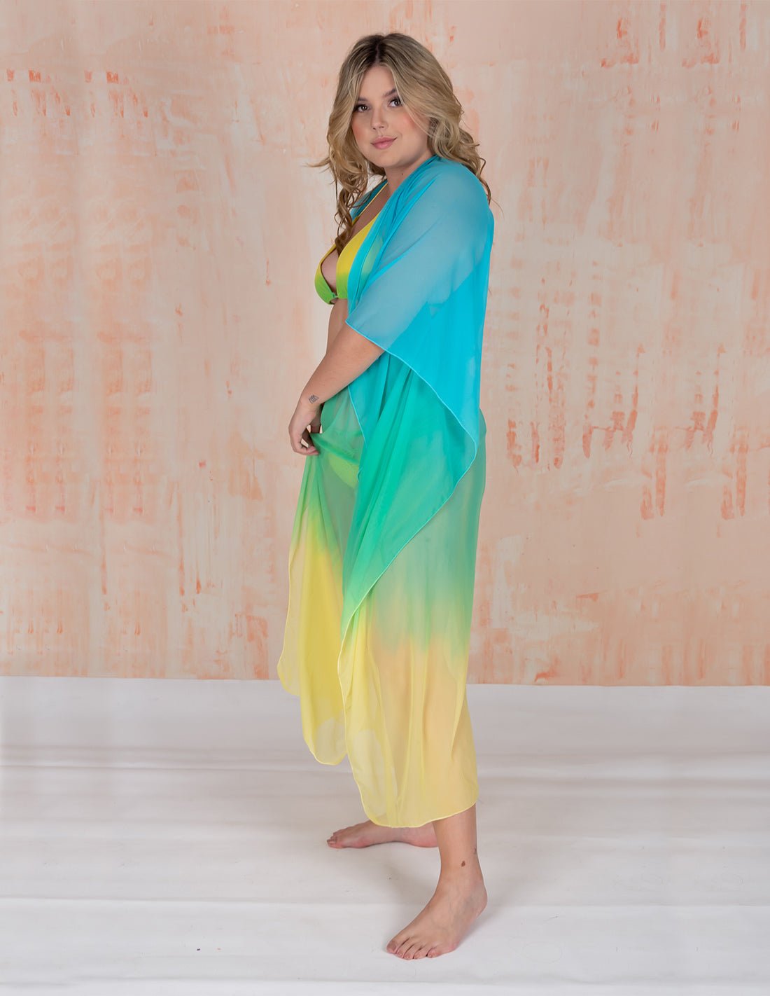 Kimono Fly Sky Blue + Green + Yellow - Entreaguas Wearable Art