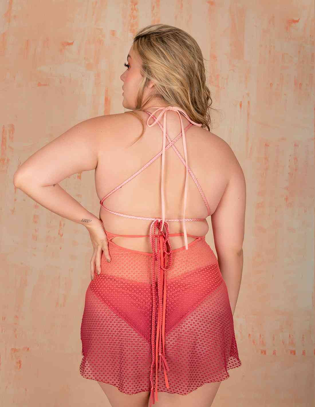 Vestido Magma Salmon Flower + Burgundy - Entreaguas Wearable Art